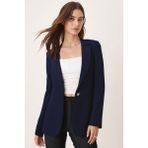Armonika Kadın Lacivert Tek Düğmeli Ceket Orta Kalınlık Pamuk Polyester Regular Kalıp - XL