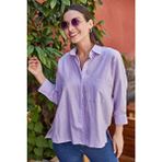 Armonika Kadın Lila Oversize Cepli Keten Gömlek Klasik Düz Desenli Yaz Stili ARM-21Y001035