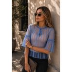 armonika Kadın Mavi Yakası Fırfırlı Kolları Ve Etek Ucu Fırfırlı Transparan Tül Bluz ARM-26Y001091