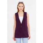 armonika Kadın Mor V Yaka Tek Düğmeli Oversize Desenli Yelek ARM-25K001110
