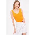Armonika Kadın Neon Turuncu Zigzaglı V Yaka Kaşkorse Bluz ARM-23Y069004 - Standart