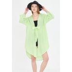 Armonika Kadın Neon Yeşil Önden Bağlamalı Ince Keten Kumaş Midi Boy Kimono Gömlek ARM-24Y001081 - S