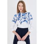 Armonika Kadın Saks Desenli Gömlek Pamuk-Polyester Günlük Stil Rahat Kesim ARM-25Y001013 - XL