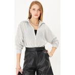 Armonika Kadın Siyah-Beyaz Ince Çizgili Oversize Uzun Basic Gömlek ARM-22Y001185 - XL - Siyah - Beyaz