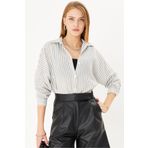 armonika Kadın Siyah-Beyaz İnce Çizgili Oversize Uzun Basic Gömlek