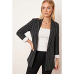 Armonika Kadın Siyah-Beyaz Şal Yaka Kolları Garnili Tek Düğme Ceket ARM-26K001087 - Siyah - Beyaz