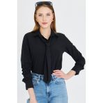 Armonika Kadın Siyah Kravat Detaylı Klasik Gömlek ARM-25Y001030 Pamuk - Polyester Düz Desenli