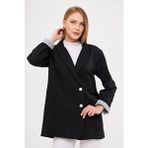 armonika Kadın Siyah Kruvaze Yaka Kolu Katlama Detaylı Oversize Vatkalı Blazer Ceket ARM-25K001015