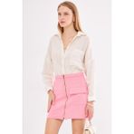 Armonika Kadın Toz Pembe Uzun Kollu Cep Detaylı Sırtı Pileli Çizgili Oversize Gömlek ARM-24Y001053 - XL