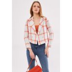 Armonika Kadın Turuncu-Mavi Kruvaze Yaka Tüvit Crop Ceket ARM-24K001014 - XL - Turuncu - Mavi