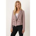 Armonika Kadın Vizon Kruvaze Yaka Gabardin Crop Ceket ARM-24Y001010 - XL