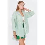 armonika Kadın Yeşil Çizgili Önden Bağlamalı Kimono Gömlek ARM-25Y001085