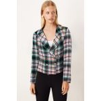 Armonika Kadın Yeşil-Siyah Kruvaze Yaka Tüvit Crop Ceket ARM-24K001014 - XL - Yeşil - Siyah