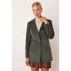 armonika Kadın Yeşil Yakalı Cep Kapaklı Düğmeli Vatkalı Premium Süet Oversize Ceket ARM-25K001057