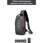Armoris Fermuarlı Çok Gözlü Üstün Tasarım USB Şarj Bağlantılı Kilitli Powerbank Destekli Ön Göğüs Çantası