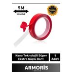 Armoris Yeni Nesil Ekstra Güçlü Çok Amaçlı Çift Taraflı Tamir Dış Mekan Montaj 5Mt Silikon Şeffaf Bant