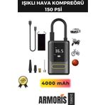 Armoris Yeni Nesil Kablosuz Oto Araç Mini 4000mAh Powerbank 150 PSI Işıklı Aydınlatmalı Oto Hava Kompresörü