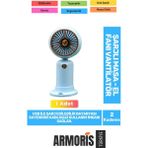 Armoris Yeni Seri Sessiz 2 Kademeli Hafif Kablosuz 1200MAH Taşınabilir USB Şarjlı Masa El Fanı Vantilatör - Mavi