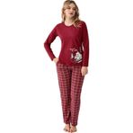 Arnetta %100 Pamuk Sıfır Yaka Ekose Bayan Pijama Takım