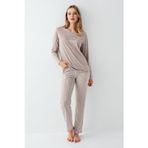 Arnetta Kadın %100 Pamuklu Açık Yaka Çizgili Uzun Kollu Rahat Pijama Takım