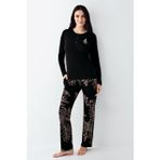 Arnetta Kadın Büyük Beden Modal Pamuklu 4 Mevsimlik Desenli Uzun Kollu Pijama Takım