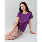 Arnetta Kadın Mor Kısa Kollu Pijama Takımı – %50 Pamuk %50 Modal, Desenli Kapri Alt, Büyük Bedenleri Mevcut