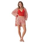 Arnetta Kadın Pijama Takımı, Kırmızı, 3'Lü Sabahlık Set, M Beden