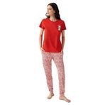 Arnetta Kadın Pijama Takımı, Kırmızı, Kısa Kollu, Bisiklet Yaka, XL Beden