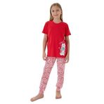 Arnetta Kız Çocuk Pijama Takımı, Kırmızı, Kedi Baskılı, 6-7 Yaş