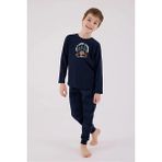 Arnetta Uzun Kol Ekoseli Erkek Çocuk Pijama Takım 3500 - Lacivert - 4 - 5 Yaş