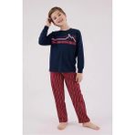 Arnetta Uzun Kol Erkek Çocuk Pijama Takım 3648 - Lacivert - Bordo - 4 - 5 Yaş