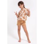 Arnetta Yaprak Desenli Camel Desenli Kız Çocuk Şort Takım