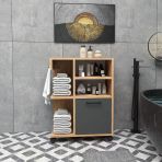Arnetti Rebusa Banyo Mutfak Dolabı 4 Raflı Tekerlekli Çok Amaçlı Dolap, Ayakkabılık, Atlantik Çam Antrasit