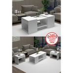 ARNETTİ Sartos 3'lü Zigon Sehpa Takımı, Beyaz Modern Orta Sehpa, Salon ve Yan Sehpa Seti