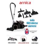 Arnica Turbo Başlık + Ekstra Mini Turbo Fırça Bora 2400W Yüksek Çekim Gücü Su Filtreli Özel Su Hazneli Sistemi ile Tozu Suya Hapseder Hepa 13 Filtreli Sulu Süpürge - Siyah