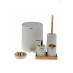 Arow Bambu Kapaklı Akrilik 6 Parça Yuvarlak Banyo Seti Krem Alessia Dc1.Tr-3728