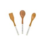 AROW Capo Silikon Saplı Bambu Mutfak Servis Seti, 30 cm, 3 Parça, Beyaz