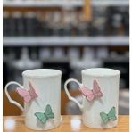 Arow Mariposa 2Adet Kelebekli Porselen Kupa Şık Kelebek Kupa 2'Li
