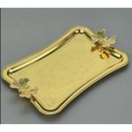 Arow Metal Kelebek Kulplu Sunumluk Tepsi Gold 28X17CM