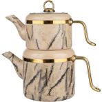 Arow Oolong Granit Çaydanlık Takımı - Kahve - TR-4443-K - Krem Rengi - Kahverengi