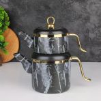 Arow Oolong Granit Çaydanlık Takımı - Siyah - Tr-4442