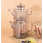 Arow Very Borosilikat Cam Çaydanlık Seti M-07 ''1100 Ml-1800 Ml'' Şeffaf/Mavi