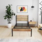 Arowana Tek Kişilik Karyola Ferforfe Metal Ahşap - Siyah - 90 x 200 cm
