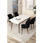 Arp Serisi 70x110 Sabit Mutfak Masası Takımı Beyaz Ceviz Masa 4 Siyah Sandalye