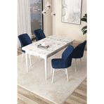 Arp Serisi 70x110 Sabit Mutfak Masası Takımı Beyaz Mermer Desen Masa 4 Lacivert Sandalye