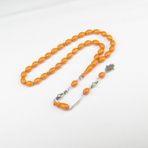 Arpa Kesim 12x8 mm Sıkma Kehribar Alpaka Püsküllü Tesbih