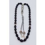 ARPA KESİM SİYAH LACİVERT ALPAKA PÜSKÜL ATEŞ KEHRİBAR TESPİH