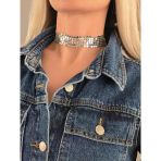 Arpa Pul Payet Zırh Metal Model Gümüş Choker Kolye
