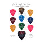 arpeggio ARTE 9’lu Gitar Pena Seti | Selüloid | 0.46 - 0.71 - 0.96 mm | Karışık Renk | Pena Şarjörü Hediye!