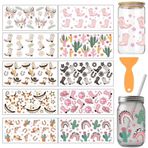 arricraft 10 adet pembe cowgirl çizme temalı kupa baskı UV transfer kağıdı 10 stil inek kaktüs çizme gökkuşağı PVC DIY ısı transferi çıkartma 40 ml cam kupalar için el işi 9,5 x 4,3 inç